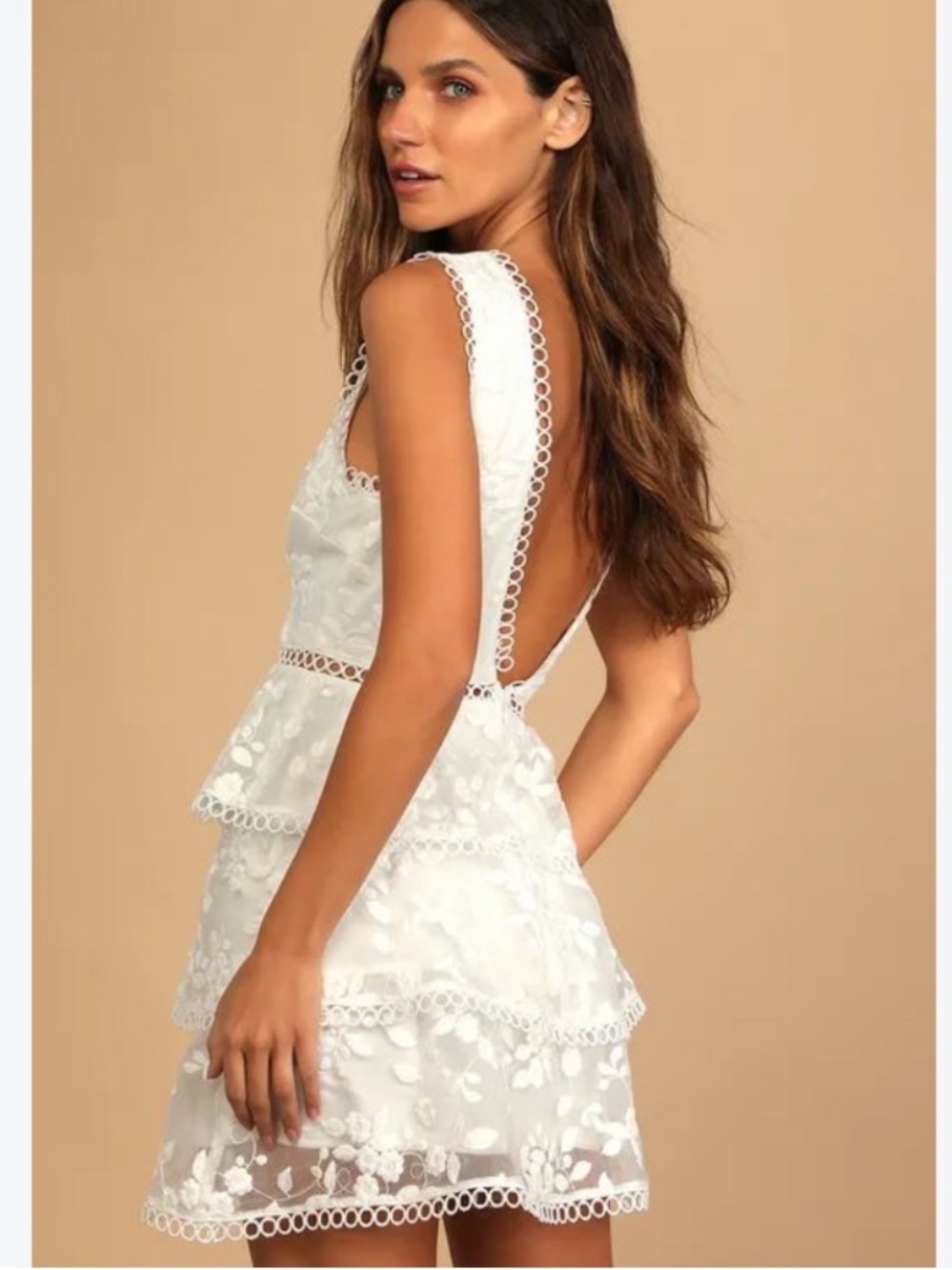 New Lulus Women's White Lace Tiered Mini Dress Sz XL